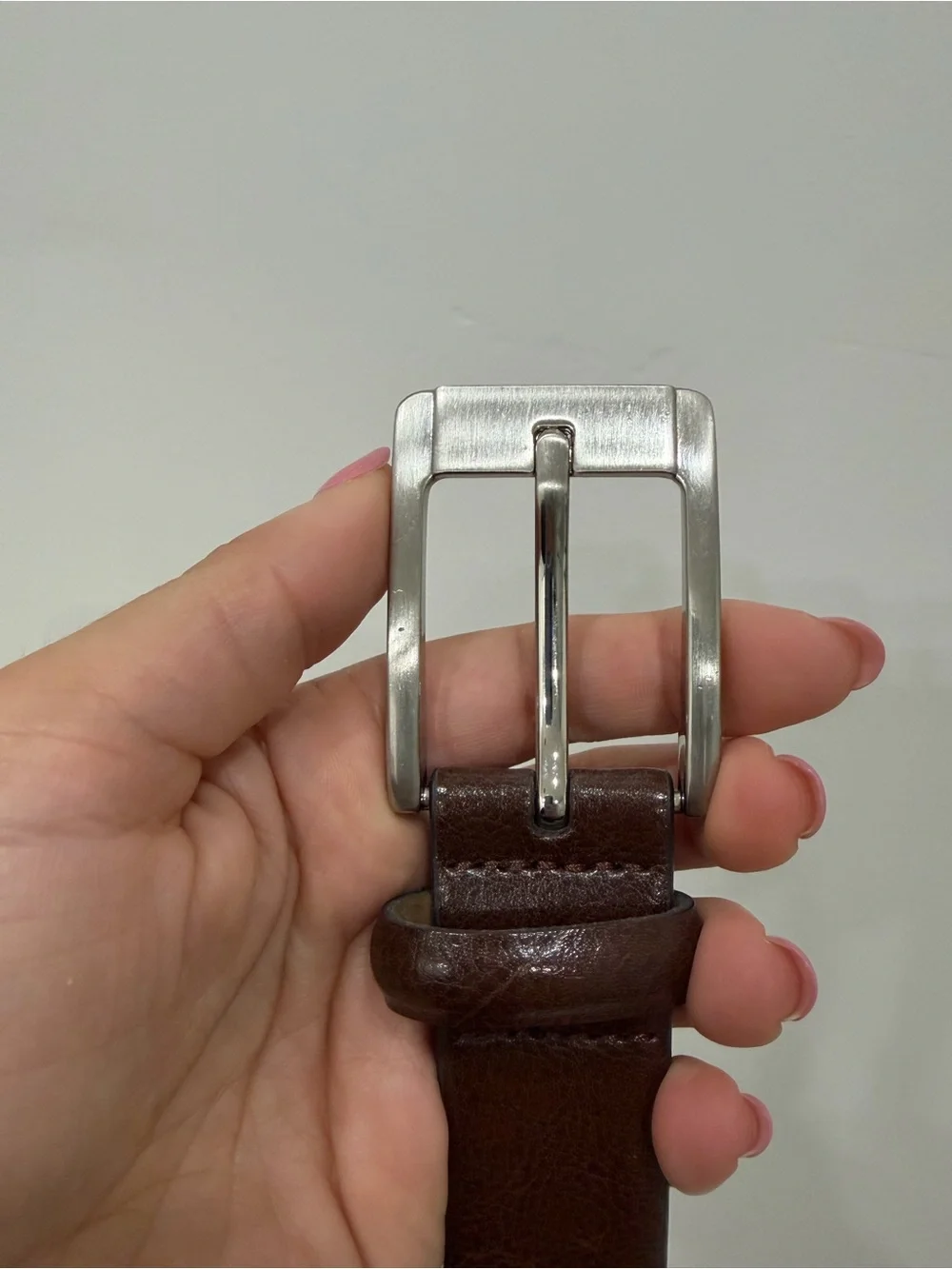 Men's Brown Leather Belt with Silver Buckle